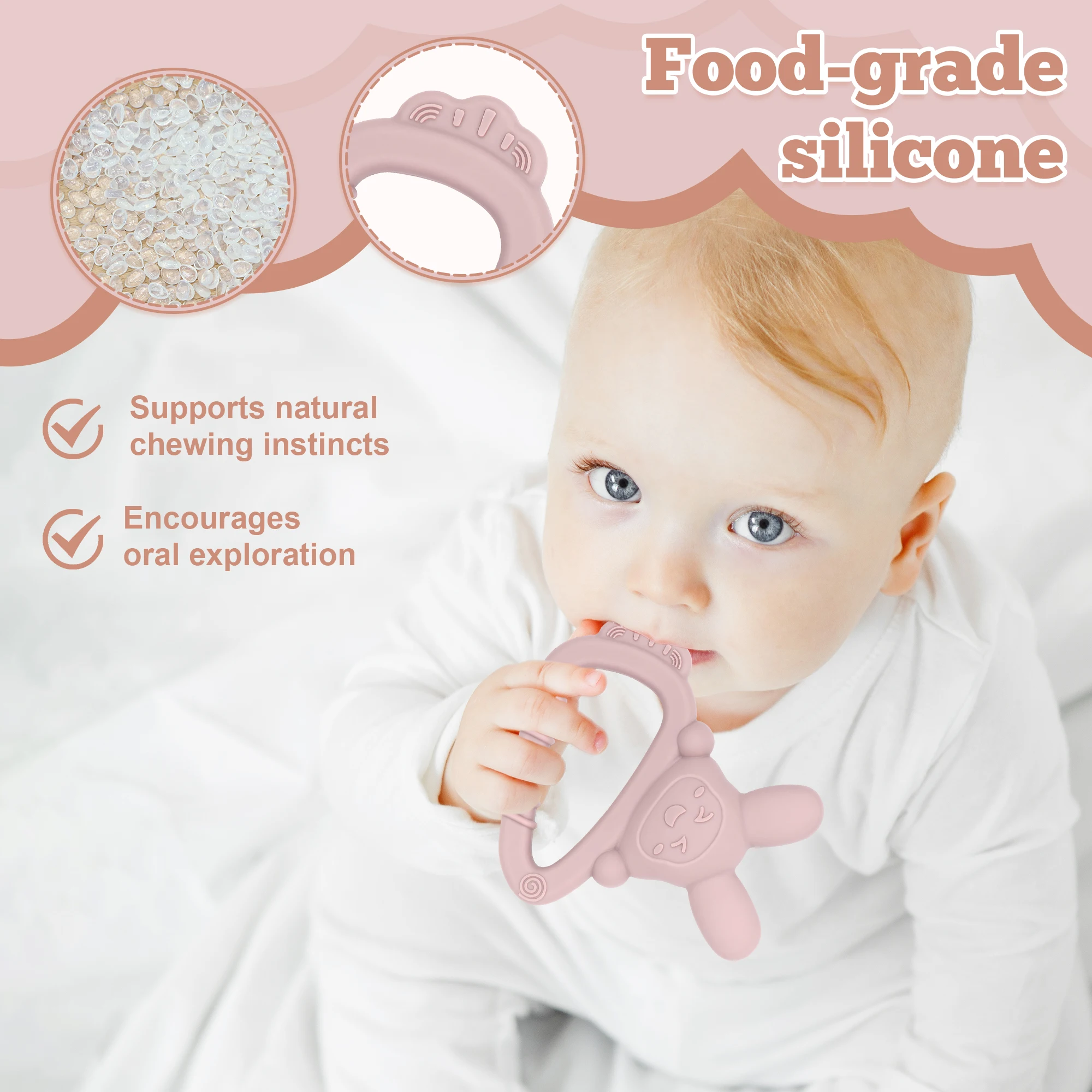 ของเล่นกัดฟันรูปแครอทและกระต่าย ของเล่นกัดฟันสำหรับเด็ก ซิลิโคนเกรดอาหาร นุ่มและปลอดภัย ต้มได้ ต้องมีสำหรับเด็กทารก