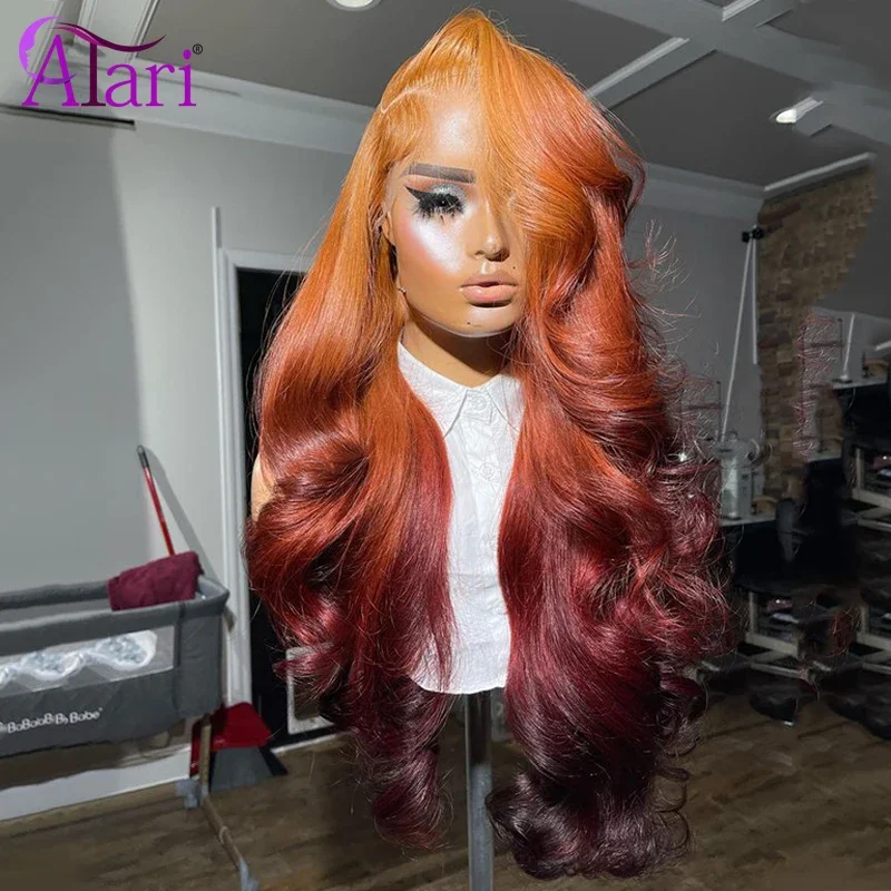 Ombre Orange Roots 13x4 Lace Frontal Wig Transparent 13x6 Dark Orange Human Hair Lace Front Wig for Women Pre Plucked 5x5 Wig