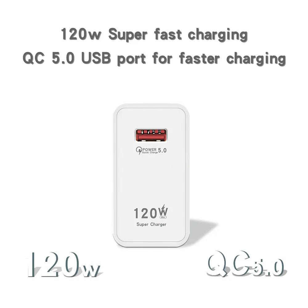 120W USB Charger EU/US/UK Standard Super Fast Charging Mobile Phone QC 3.0 Charger Head for Xiaomi Redmi iPhone Samsung Adapter