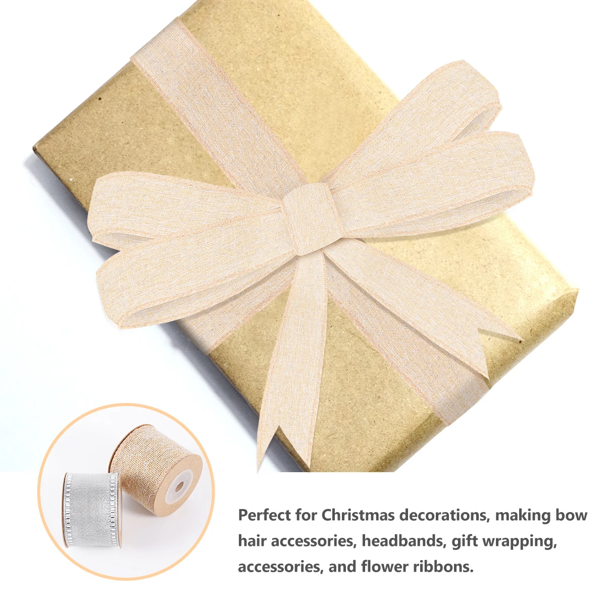 

2 Rolls White Polyester Christmas Ribbon for DIY Gift Wrapping Party Decoration Craft Project Durable Material Soft Friendly