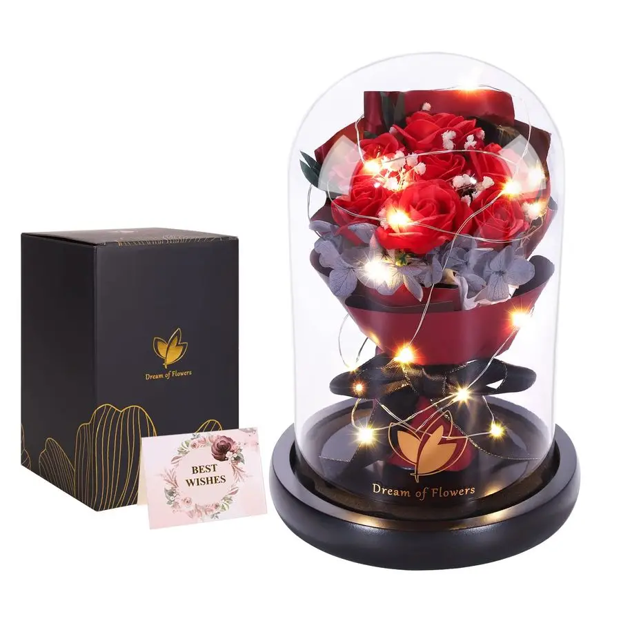 

Подарки на день рождения для неё, подарки на день рождения для женщин, роза «Красавица и Чудовище» в стеклянном куполе с 2 режимами освещения, волшебная роза, цветок-роза.