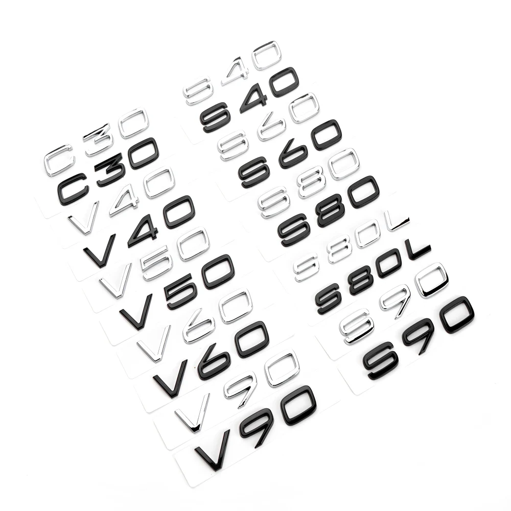 ABS Rear Trunk Letters Logo Emblem Badge Stickers For Volvo C30 V40 V60 V90 S40 S60 S80 S90 S80L XC40 XC60 XC90 AWD T4 T5 T6 T8