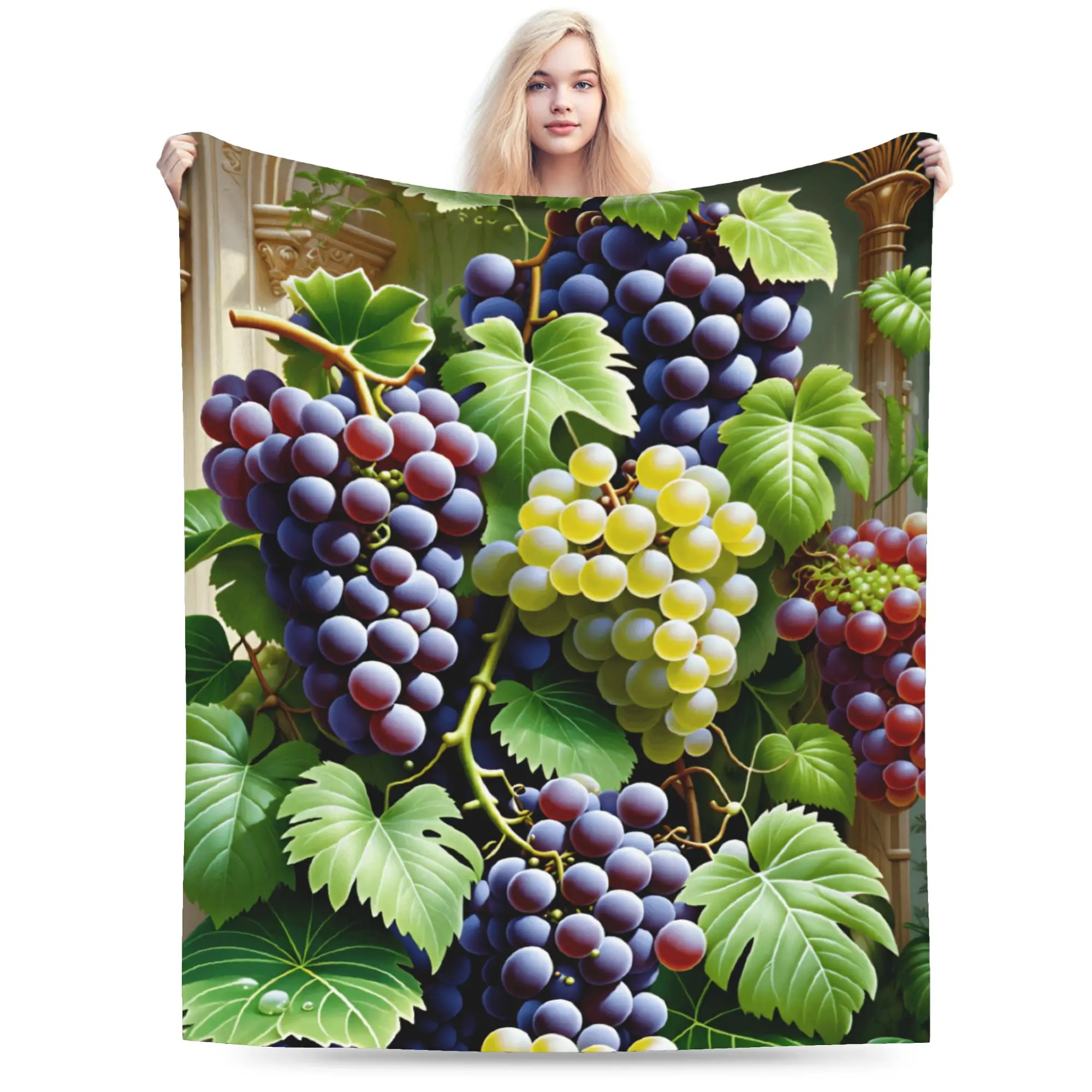 Grape Clusters In Roman Arch Decor Background Super Soft Blanket  Aesthetic Camping Throw Blanket Couch Bed Bedspread Bed Cover