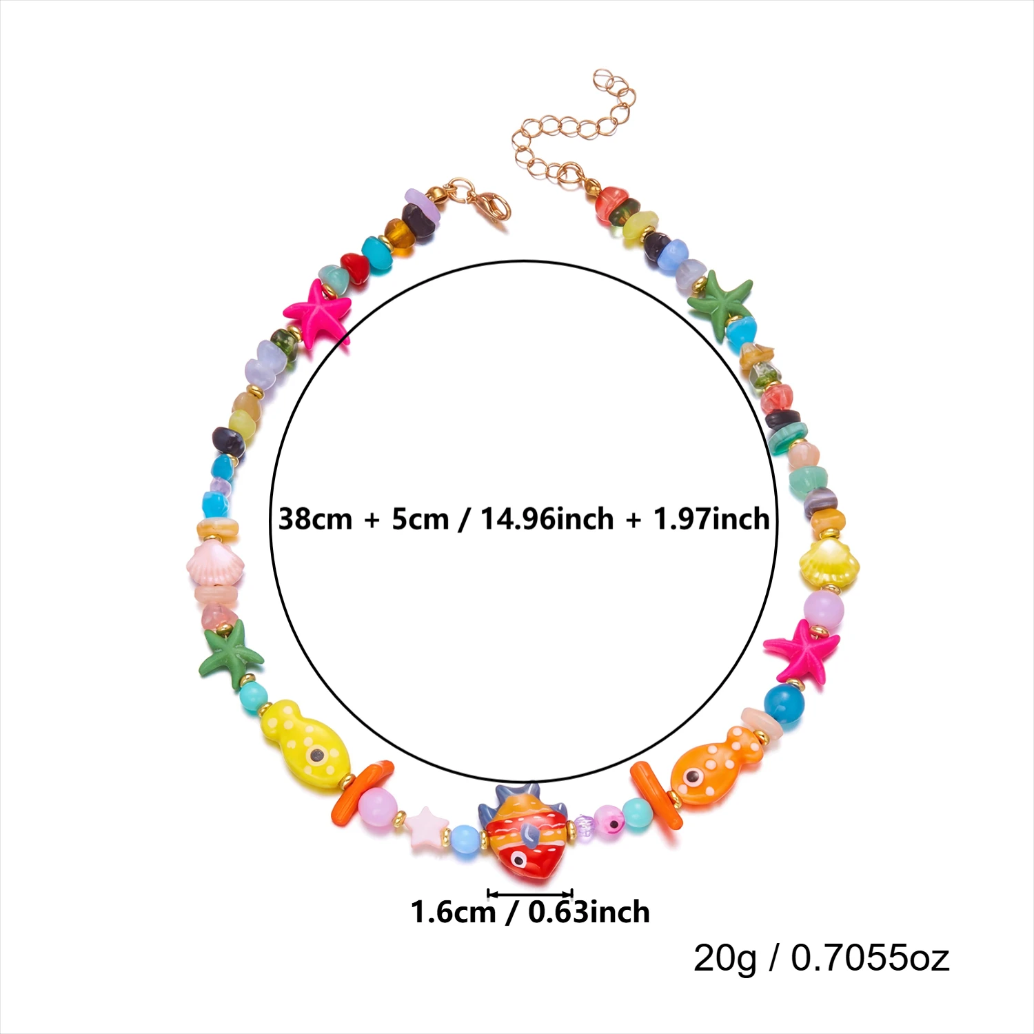 Böhmische Bunte Keramik-Clownfisch-Perlenketten für Frauen Handgefertigte Unregelmäßige Kieselstein-Kette Choker-Halskette Sommer-Schmuck – Detail 6