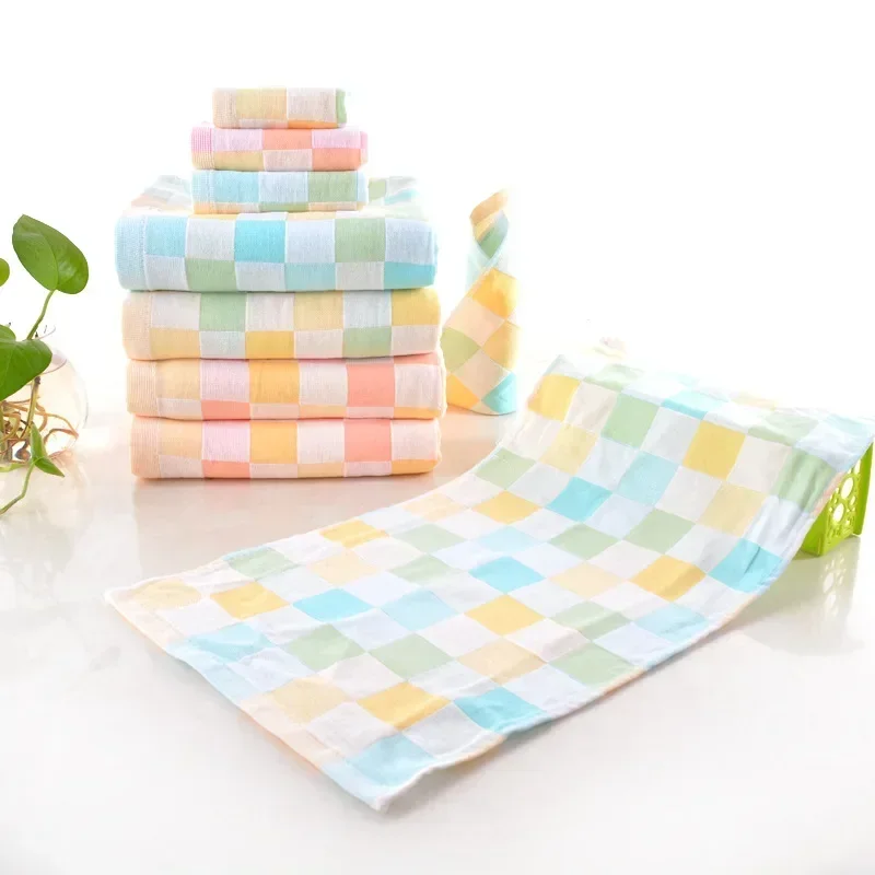 Double-layer Gauze Children\'s Towel Thin Plaid Can Be Hung Pure Cotton Baby Saliva Towel Infant Soft Color Matching Small Towel