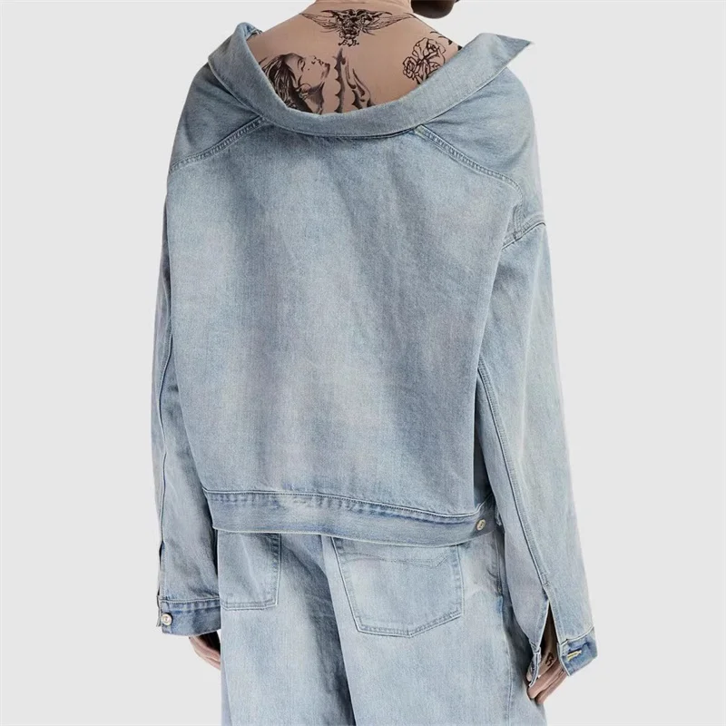 Women\'s denim jacket 2024 autumn new in outerwears Vintage washed pure cotton Denim jacket Couple style loose long sleeved top