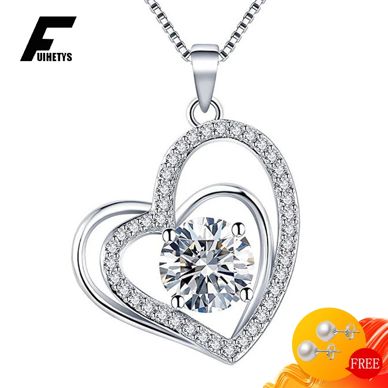 

Romantic Women Necklace 7mm Zircon Heart Shaped Pendant 925 Silver Jewelry for Wedding Engagement Accessories Party Wholesale