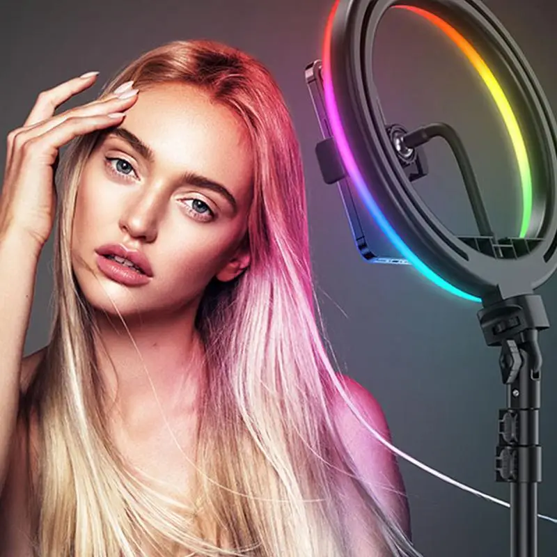 Selfie Ring Light with Optional Tripod RGB Photography Fill Light Led Ring Lamp Ringlight for Video Recording Live Broadcast