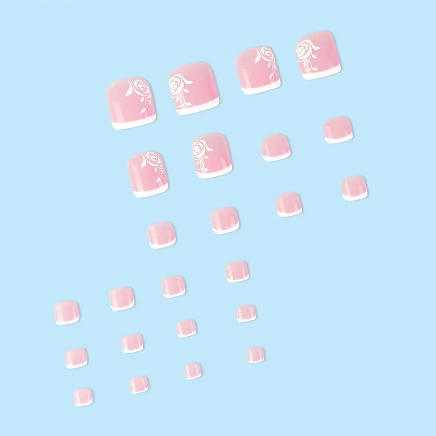 24PCS Press On Toenails French Pointed Pink Fake Toenail With Glossy Full Coverage Acrylic Fake Nails
