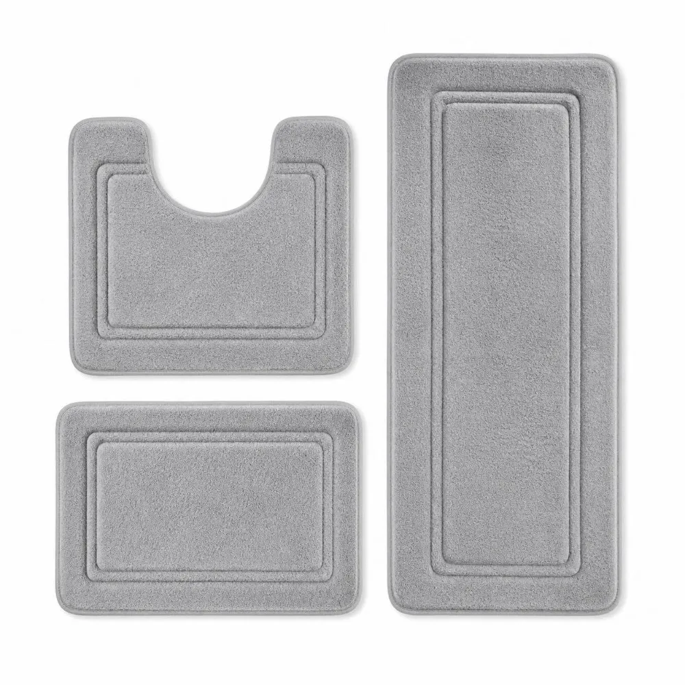 3pcs Memory Foam Bathroom Rug Set Non Slip Ultra Soft Bath Mats Comfortable U-Shaped Standing Mats Bathroom Additions