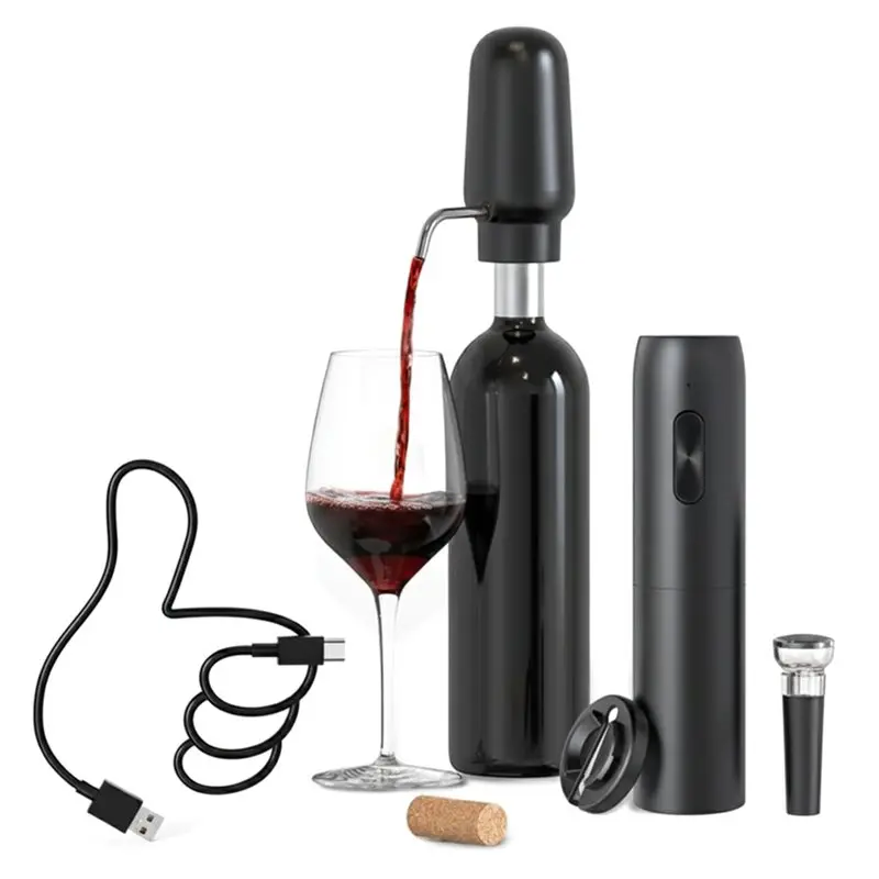 Intelligent Electric Wine Aerator Automatic Corkscrew Foil Cutter And Vacuum Wine Stopper Bar Wine Set Tools-A54Q