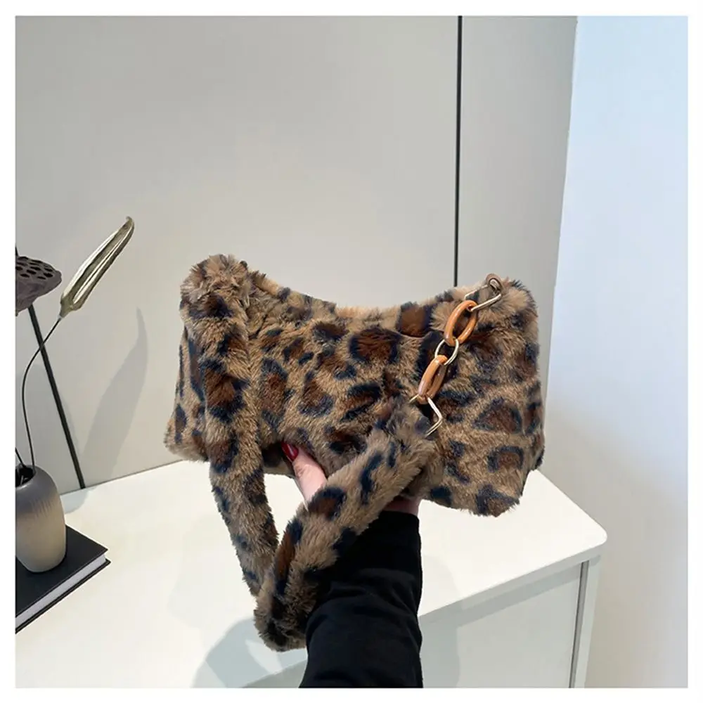 Bolsas de ombro retrô de grande capacidade com estampa de leopardo bolsas de pelúcia bolsas inchadas para mulheres e meninas