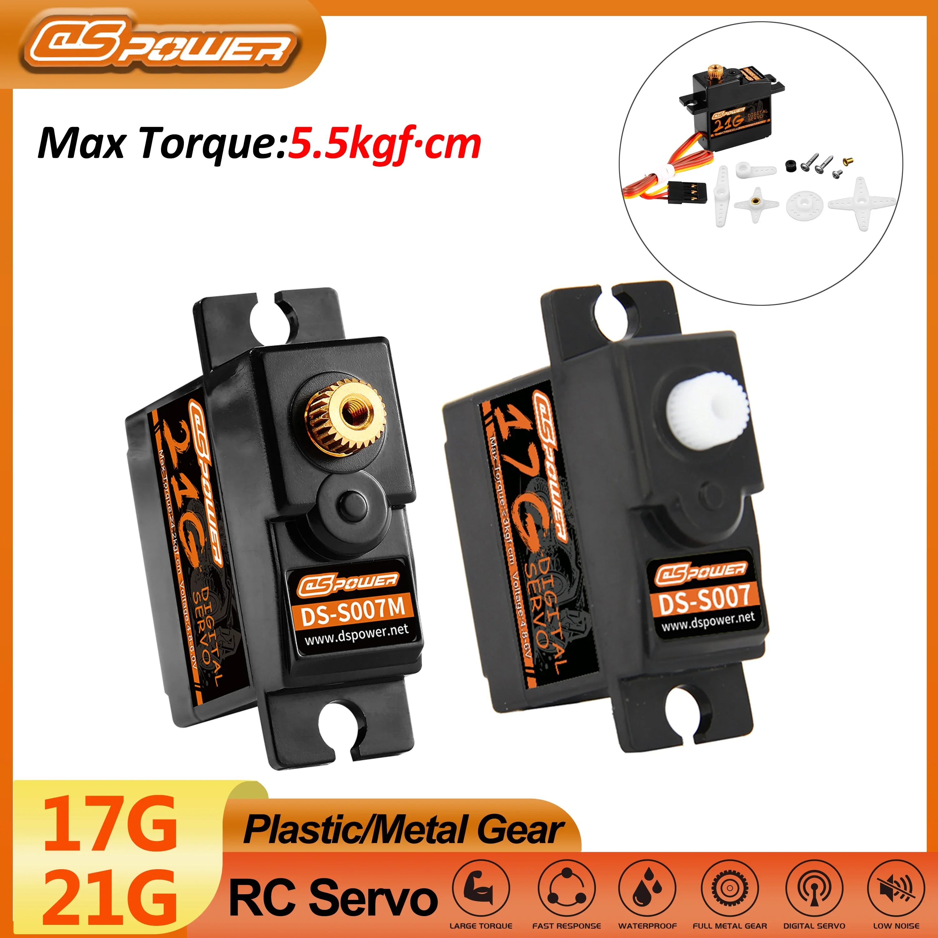 DSPOWER 17g 21g Micro servo ingranaggi in plastica/metallo per 1/14 1/16 1/18 RC Car MJX Hyper Go 14209 14210 Wltoys 144001 144010   Robot