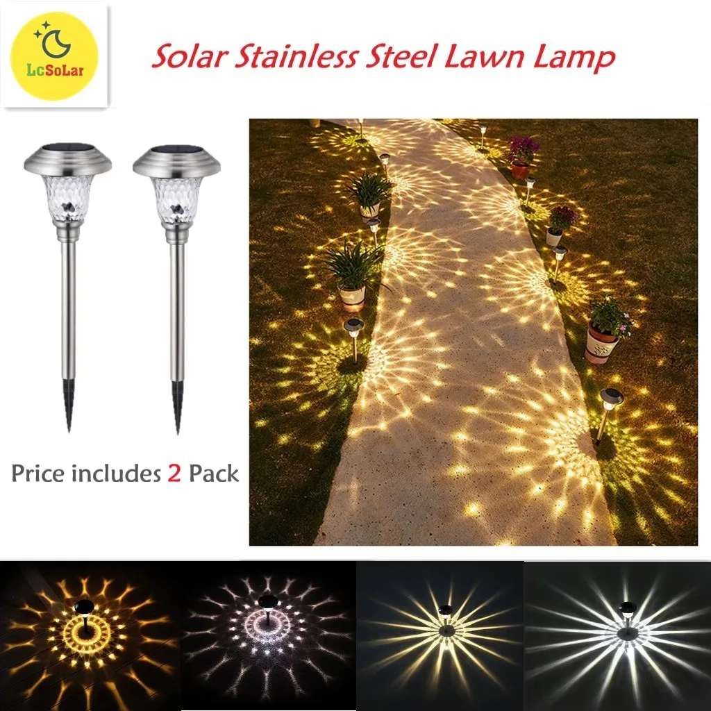 

Solar Stainless Steel Lawn Lamp Outdoor Waterproof Glass Sunlight Powered Yard Led Garden Landscape Decoration Plug Ligh