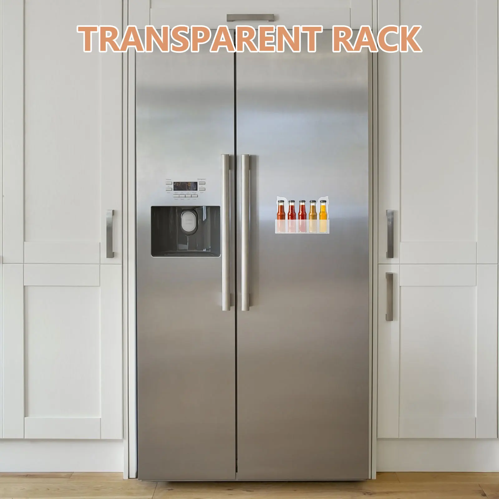 

Clear Acrylic Suction Cup Kitchen Refrigerator Rack Organizer Storage Shelf Holder for Spices Jars Transparent Fridge Display
