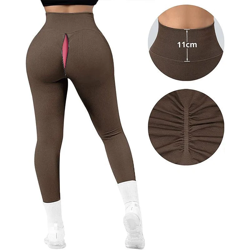 Mallas deportivas con entrepierna abierta para mujer, pantalones de Yoga, Fitness, trote, gimnasio, cintura alta, entrenamiento, levantamiento de glúteos