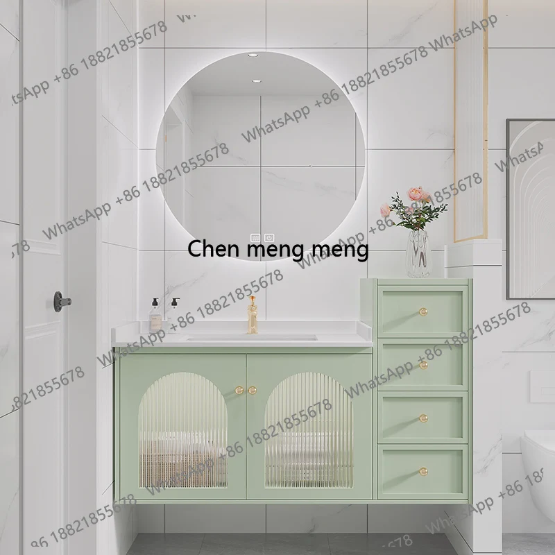 

DIY Customize Light Luxury Smart Rock Board Bathroom Cabinets Combined With Nordic Hand Wash Basin Solid Wood Net Red Bear Mirro