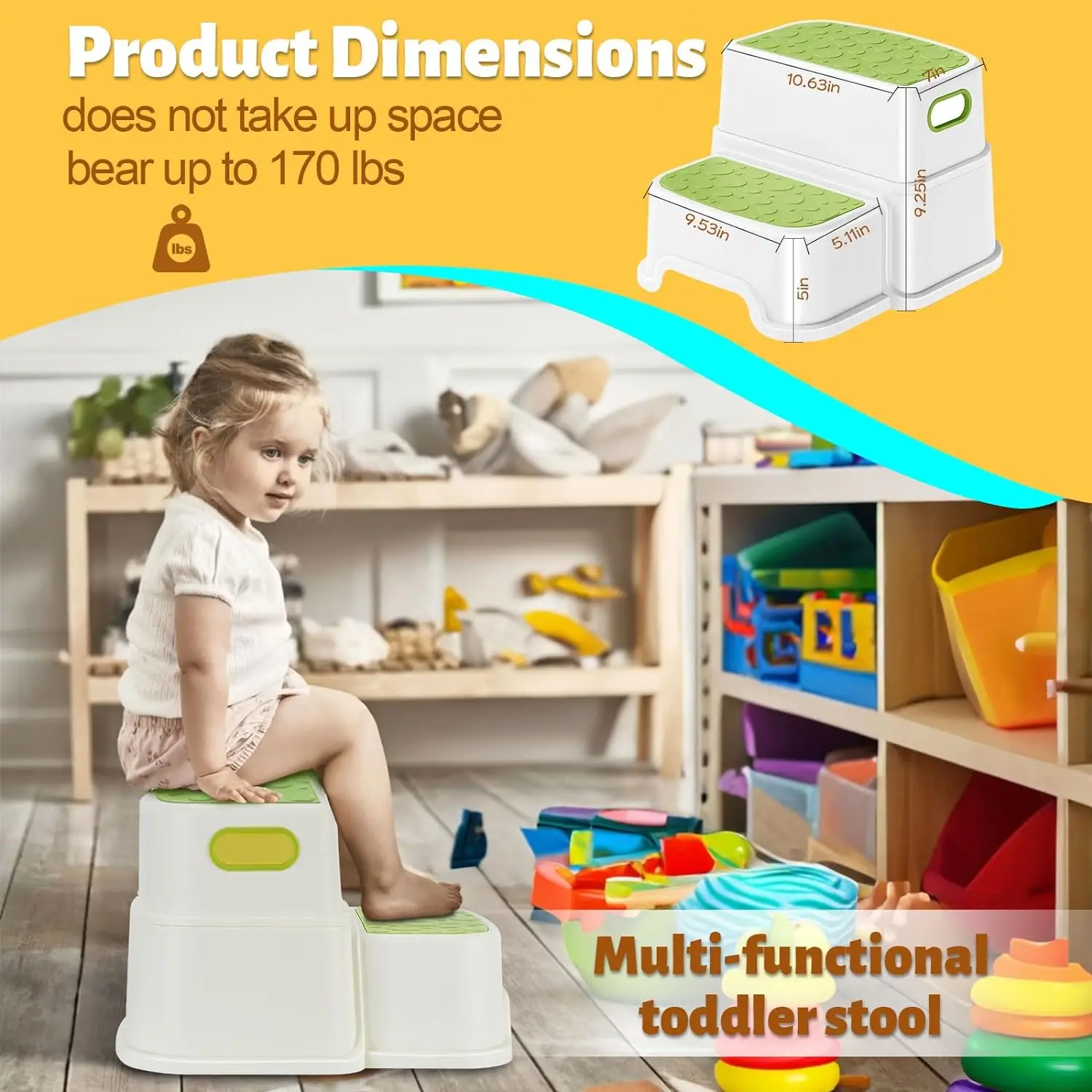 Toddler Step Stool for Bathroom Sink 2 Step Stool for Kids Toilet Potty Training Non-Slip Toddlers Baby Child Kid with Handle