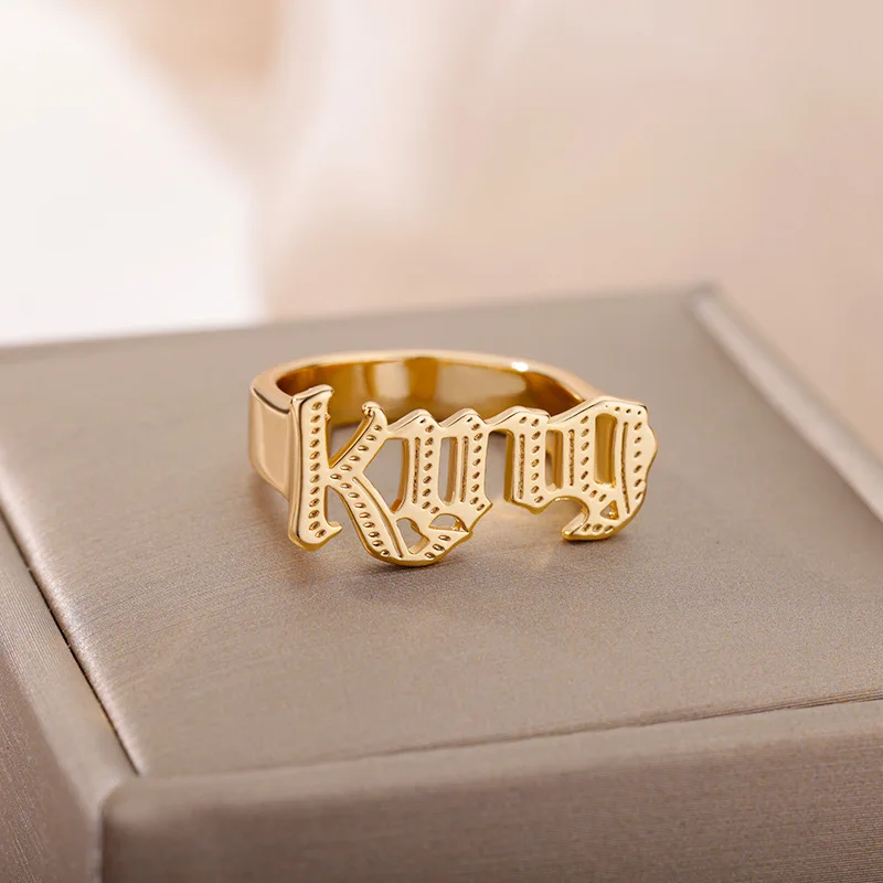 Letter Dad Mom Rings for Women Goth Gold Color Queen King Letters Ring Aesthetic Party Jewelry anillos Mother\'s Day Jewelry Gift
