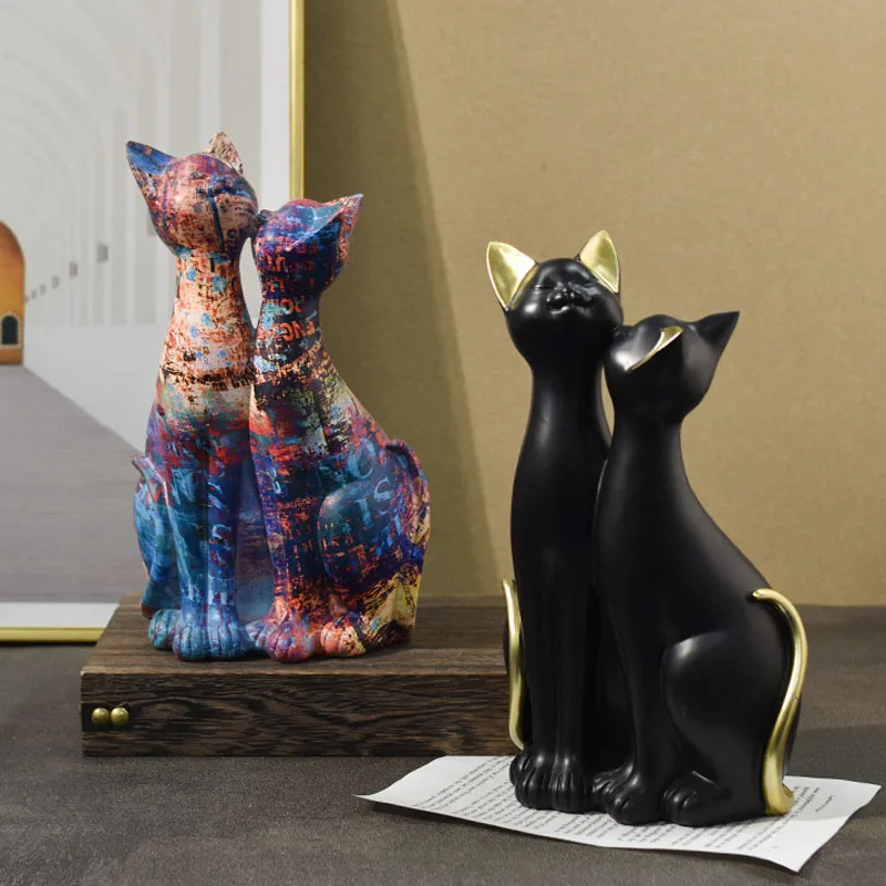 

resin couple cats figurines European painting animal statues home living room collection ornament decor object items