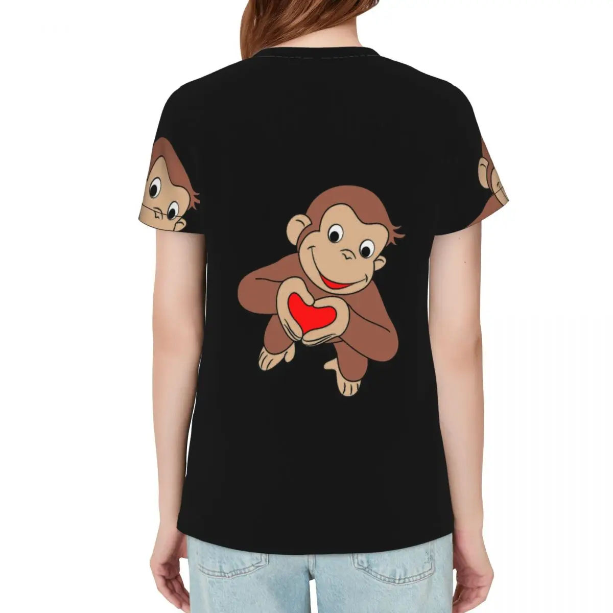 Curious George Is All Heart T-Shirt Women Short Sleeve T Shirts O-Neck Clothing Cotton Summer Tees Streetwear