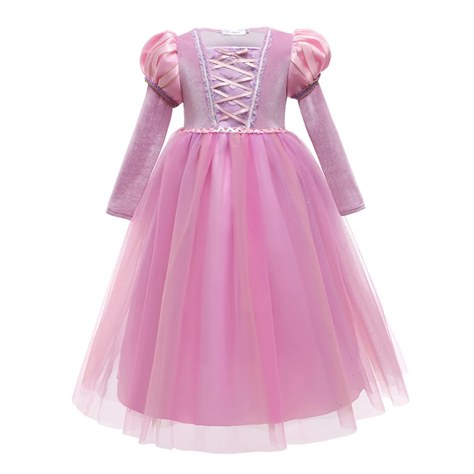 Rapunzel Rosa Langärmeliges Cosplay Prinzessinnenkleid Kinder Geburtstagsparty Ballkleid Mädchen Weihnachten Halloween Karneval Festival Festkleid – Detail 2