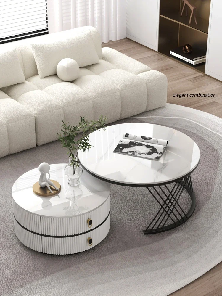 Xl Coffee Table Living Room Home Light Luxury Stone Plate round Simple Nordic Coffee Table Table Assembly