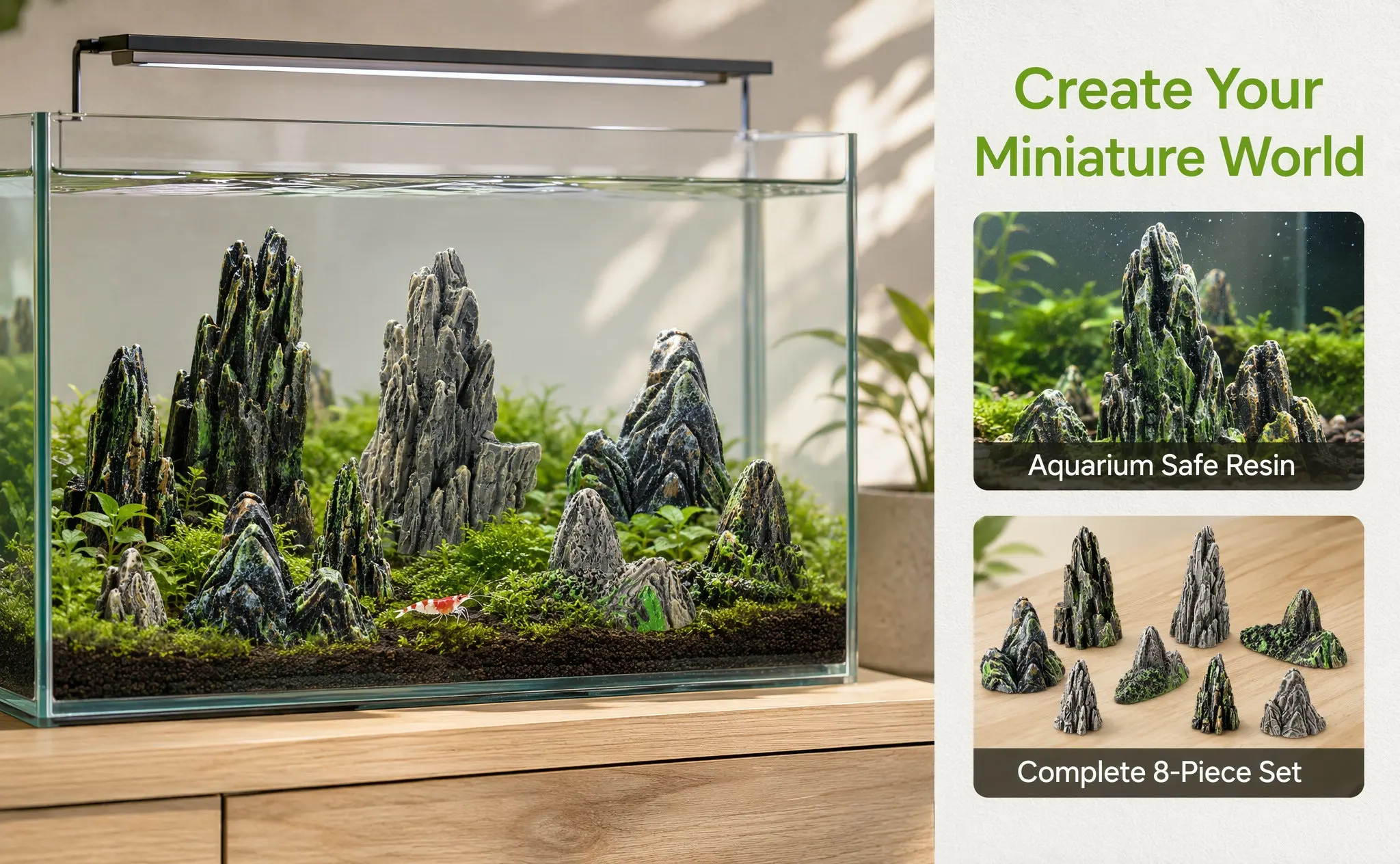 8Pcs Small Portable Resin Rockery Ornament for Mini Garden Bonsai Aquarium Fish Tank Zen Room Micro Landscape Decor Easy Clean
