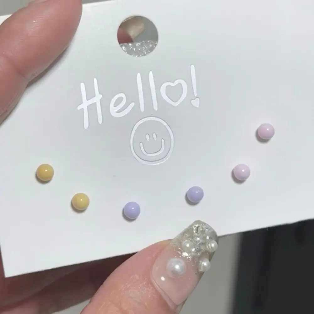 Fashion Design Cream Color Bead Earring Mini Ceramics Beanie Stud Earring Geometric Jewelry Accessories Round Bead Earrings