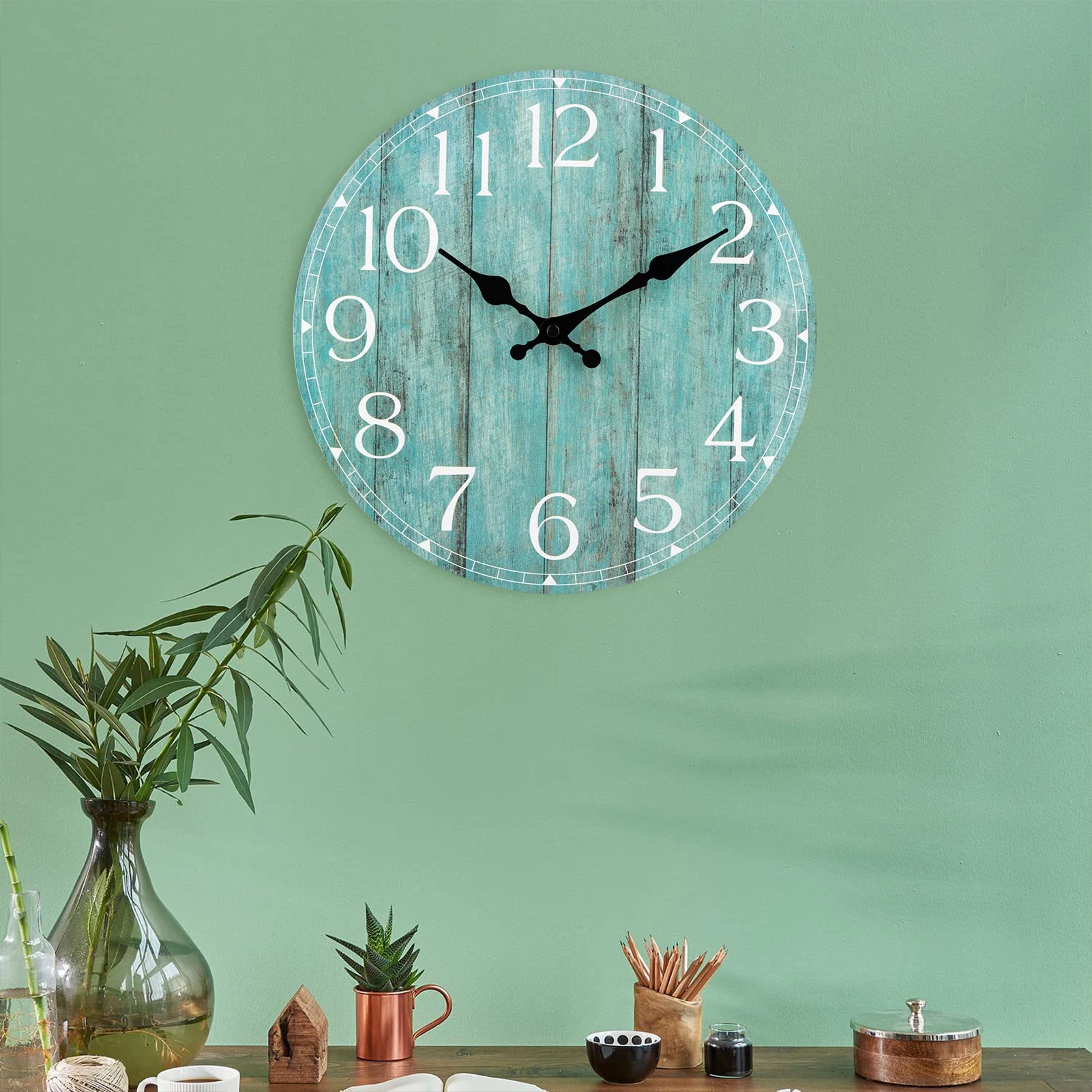 Wall Clock Bathroom Clock Rustic Battery Operated Round Coastal Beach Clock for Home Bathroom Bedrooms Living Room