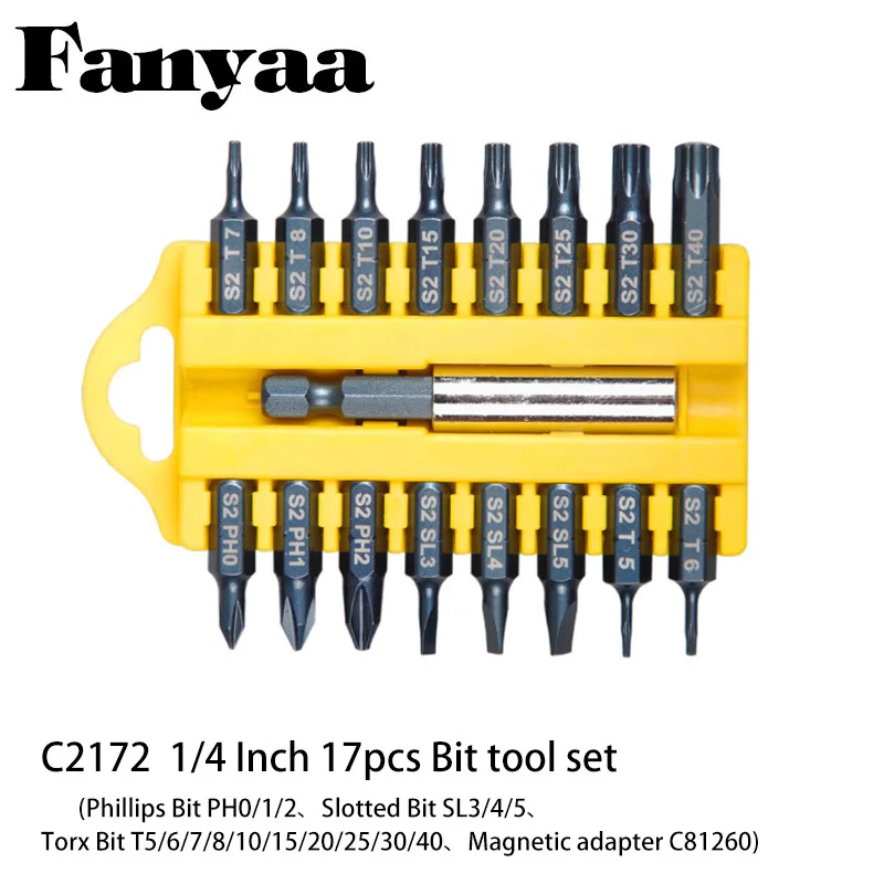 Screwdriver Magnetic Bit Set 1/4 Inch S2 Steel Hex, Torx, Phillips, Slotted Driver Bit Set, Replaceable Magnetic Tip Adapter