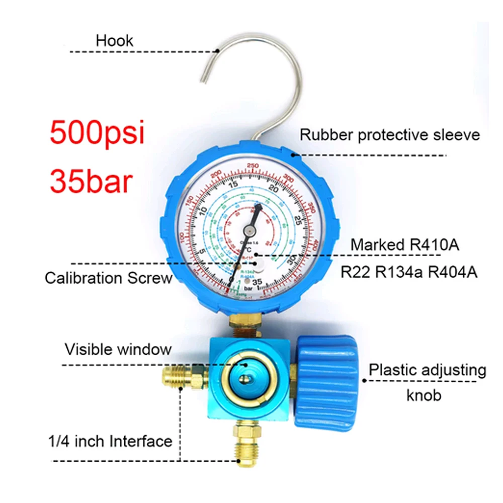 

Калибр коллектора хладагентов 500 фунтов на квадратный дюйм, диагностический инструмент для зарядки хладагента кондиционера для R22/R410A/R134A/R404A с визуальным зеркалом