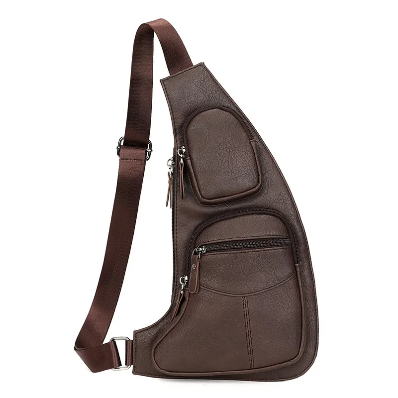 Multi-Pocket Casual Natural Skin Single Rucksack High Quality Men Genuine Leather Chest Shoulder Bag Cross Body Backpack Daypack