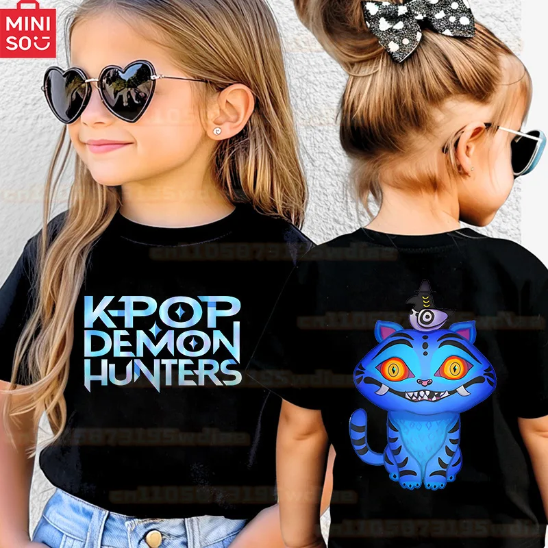 MINISO KPop Demon Hunters 2025 Girls’ 3D Printed Cosplay Dress Halloween Stage RolePlay with Mira Rumi Zoey kids short sleeves