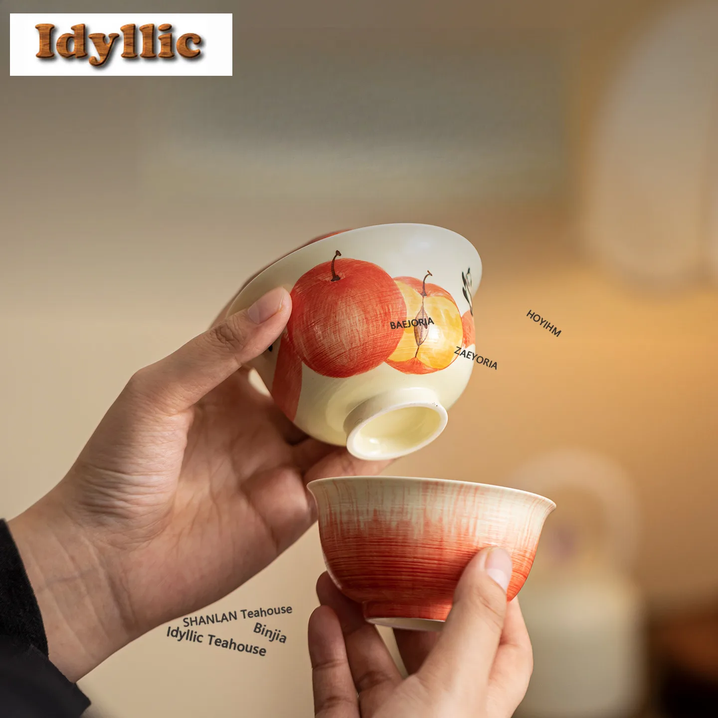 HOYIHM Hand-painted Apple Panda Tea Set Complete Set Luxury Tea Ceremony Set Tea Maker Teapot and Tea Cup Set Cafes Ornaments