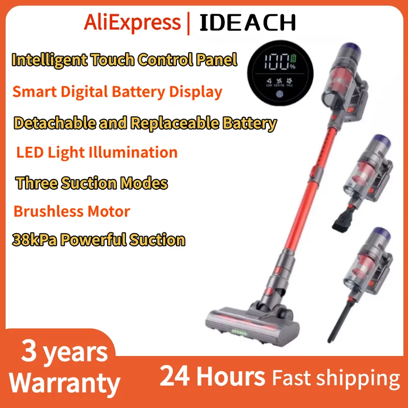 

IDEACH Wireless Vacuum Cleaner 35kPa Powerful Suction LED Display electric sweeper Removable Battery Handheld Vacuum Cleaner