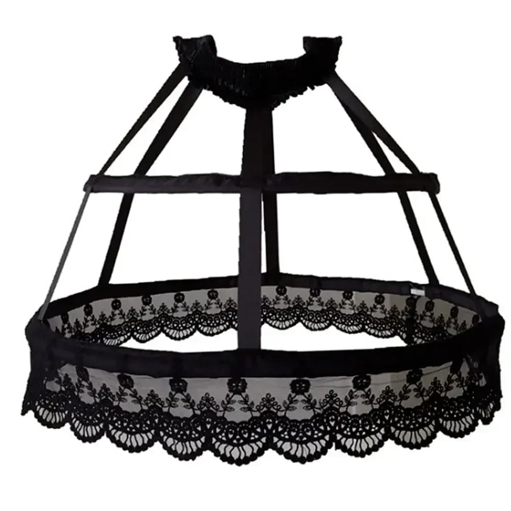 Women Victorian Petticoat 2 Hoops Crinoline Lolita Fishbone Hollow Bird Cage Skirt Embroidery Floral Lace Underskirt 2023