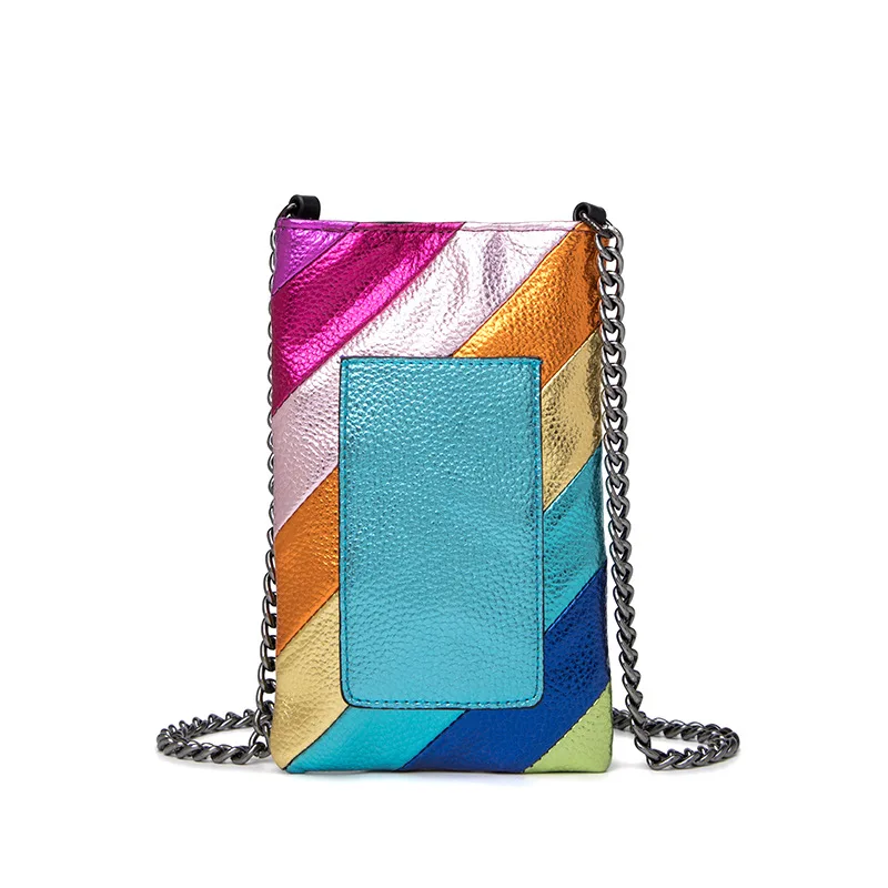 Kurt Geiger Designer Shoulder Bag 2024 New Fashion RainbowStripes Chain Crossbody Luxury Mobile Phone Bag Mini Cute Coin Purse