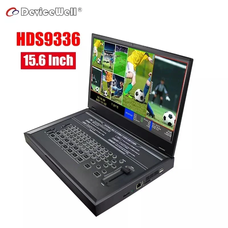 2026 DeviceWell HDS9336 Portable 6-channel Switcher Live Broadcast 15.6-inch LCD Display Portable Switching Table (4SDI +2HDMI)