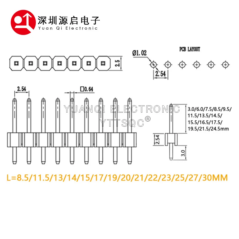 10PCS 1X40 Pin Single Row MALE 2.54MM PITCH 11MM/13MM/14MM/15MM/17MM/19MM/21MM/23MM/25MM LONG PIN Header Connector Strip 1X40Pin