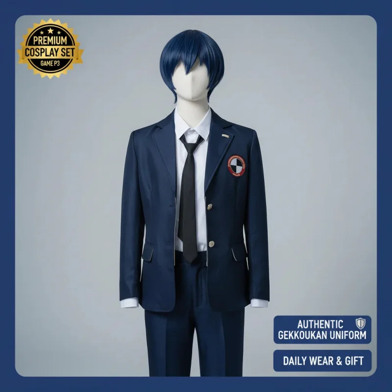 

▶❤P3 Aegis Cosplay Costume Gekkoukan High School Uniform Embroidery Suit Skirt Shirt Daily Wear❤◀