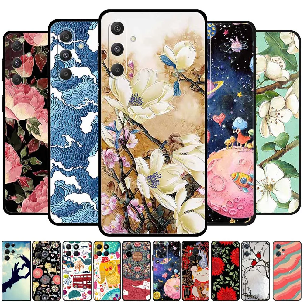 3D Emboss Floral Phone Cases For Samsung Galaxy M55 5G TPU Relief Back Cover For Galaxy S21 Plus A03S Silicone Case Flowers Cats