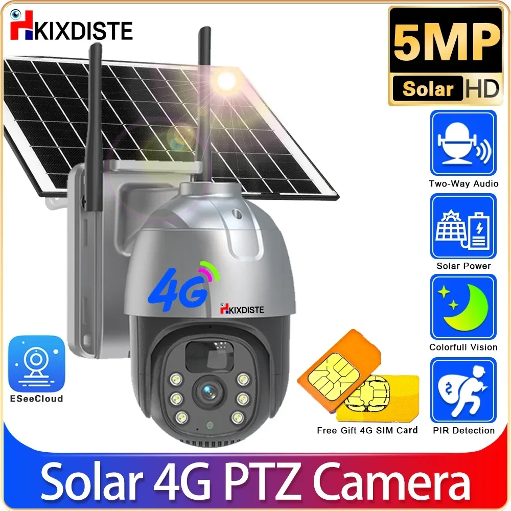 

4G Ptz Camera 5MP Battery Camera With Solar Panels Battery Free Gift 4G SIM Card Surveillance Cctv Outdoor Security Protection