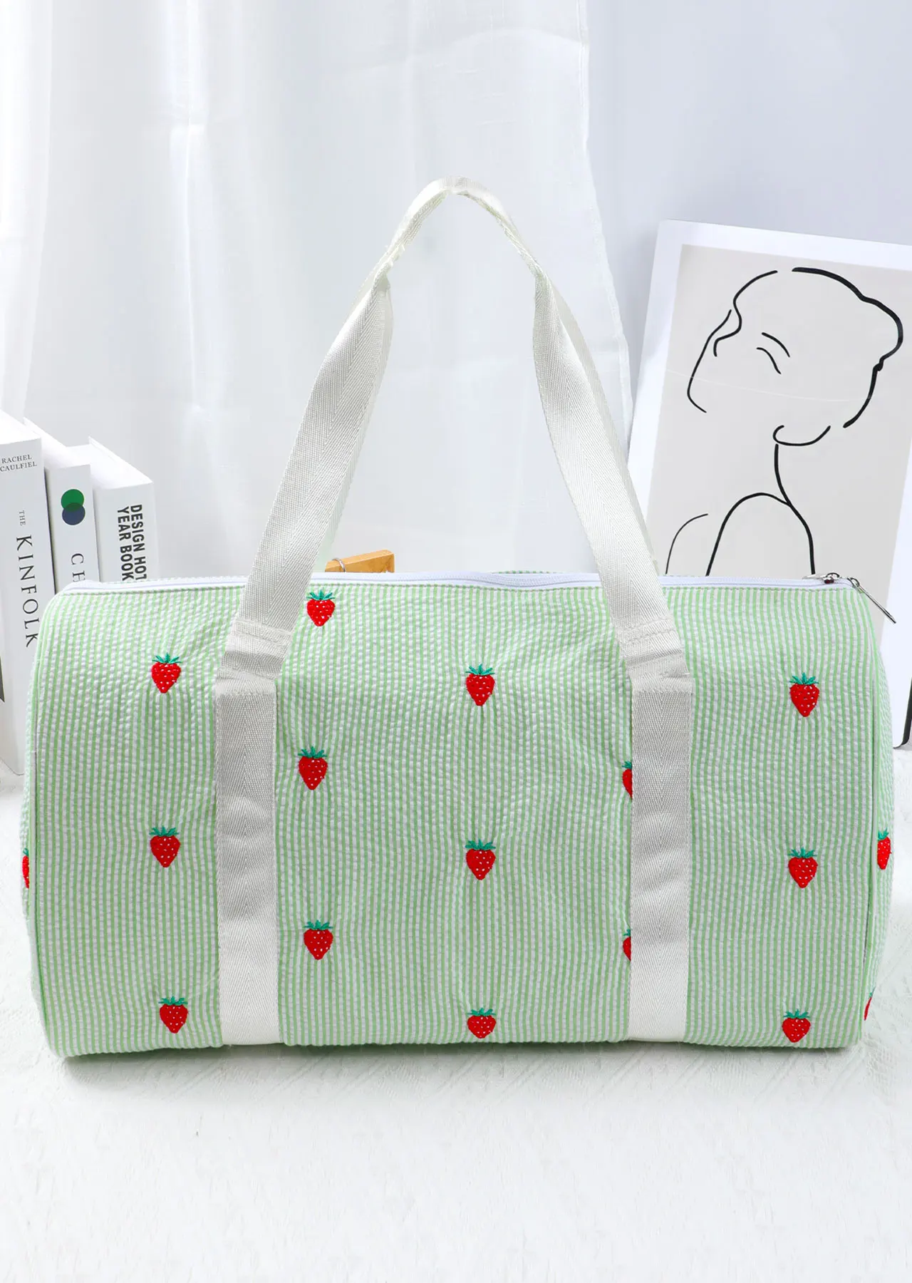 

Cute Strawberry Watermelon Embroidery Large Capacity Travel Luggage with Shoulder Strap Mommy Bag Handbag Ladies Storage Bag