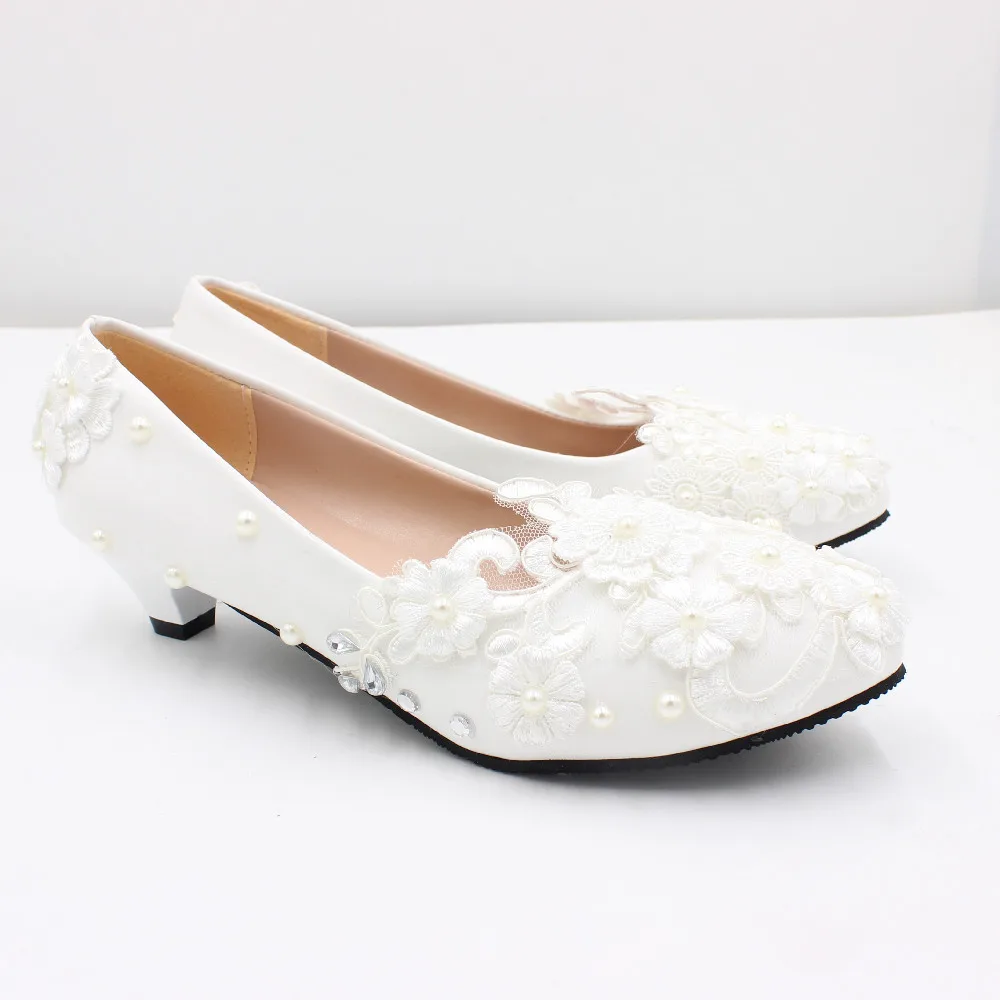 Lace rhinestones decorated low-heel wedding shoes White bridal shoes large size bridesmaid shoes new ladies shoes BH2205