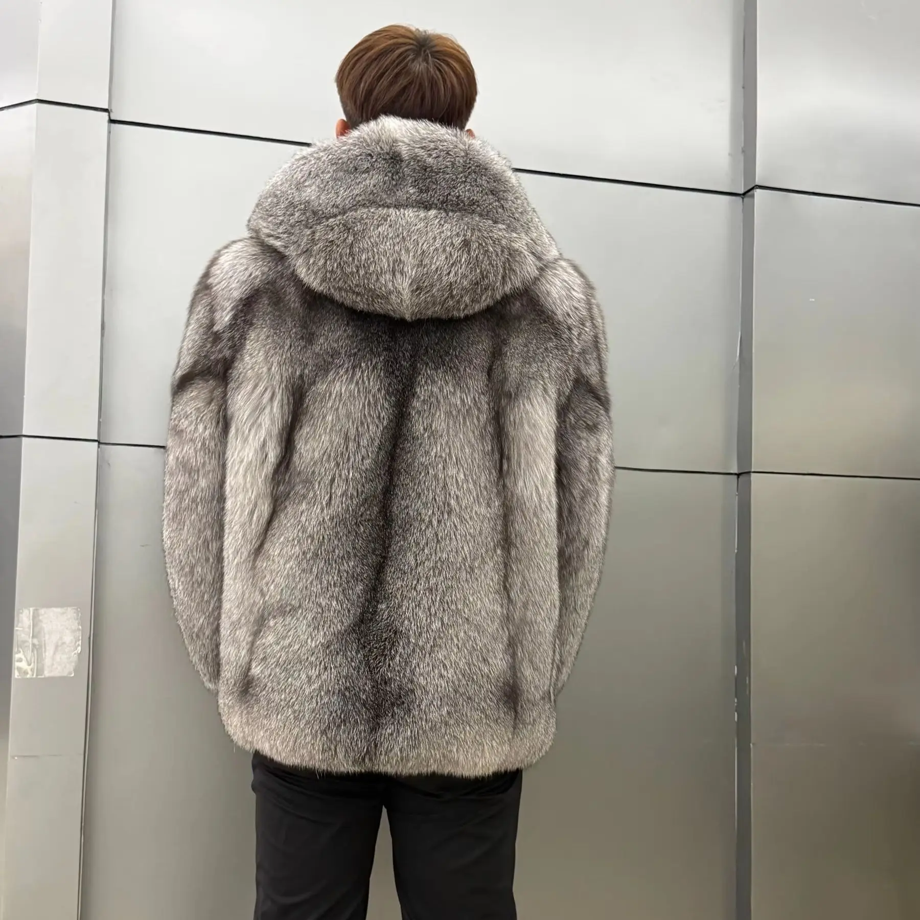 Luxury Natural Fox Fur Men's Jackets And Light Coats Real Fur Hooded Zip-Up Mens Winter Coat Warm Windproof Casual Men's Clothes view 3