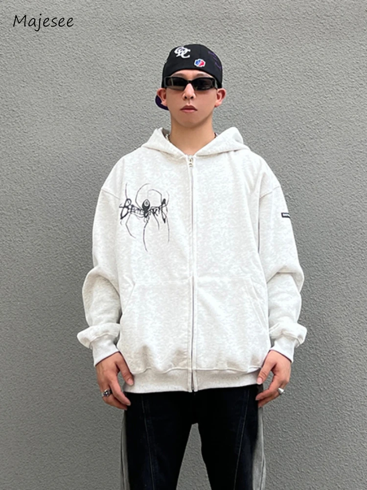 

Jackets Men Streetwear Stylish Daily Spring Autumn Hooded Spider Printed Rib Sleeve Teenagers American Style All-match Handsome