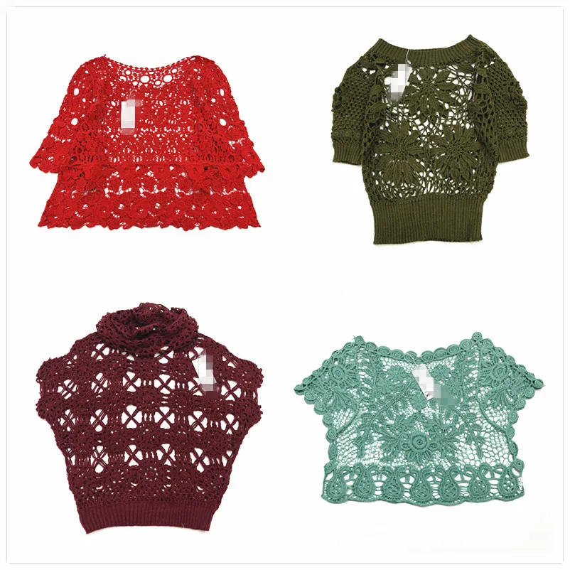 

Hanrted Винтажный вязаный ажурный двухслойный однотонный роскошный свитер из смешанного волокна с цветочным принтом Long Sve round Ne ort...