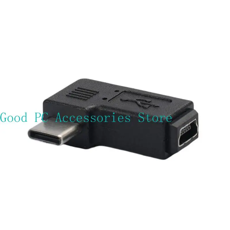 R53C Mini USB to USB C Converter for Cellphone 90 Degree Type-C Male to Mini USB Female Adapter Support Charging & Data Sync