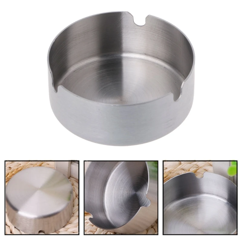 Round Stainless Steel Ashtray Tabletop Silver Cigarette  Tray Portable for CA